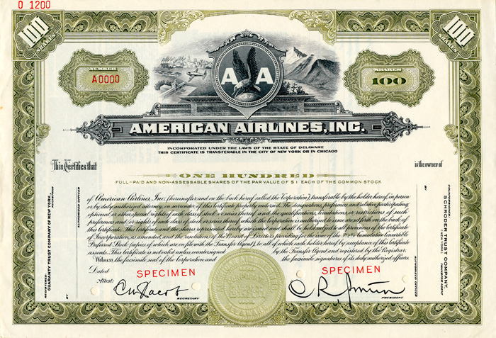 American Airlines Inc. Specimen Stock Certificate